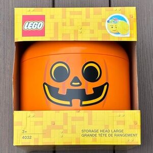 Lego Pumpkin Head LARGE Storage Container Toy Organization Bin Stackable Orange